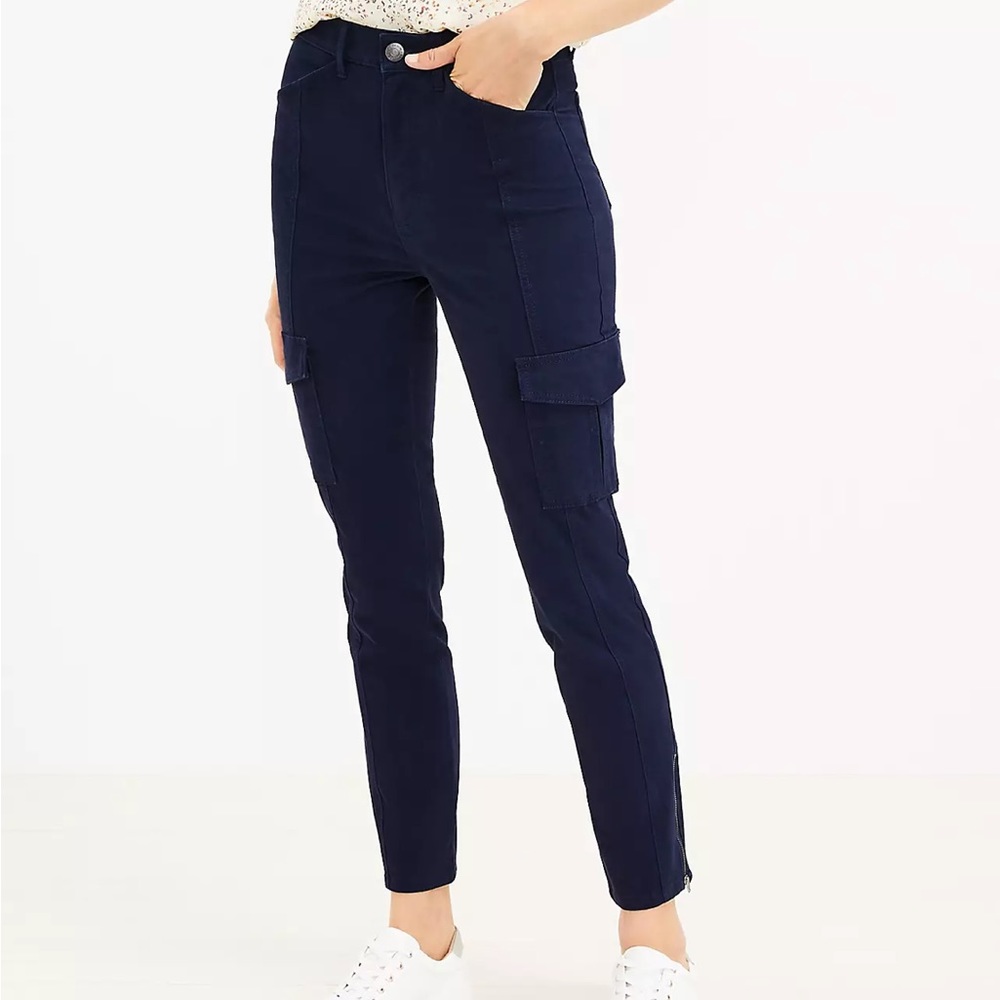 Loft skinny sateen cargo pants navy